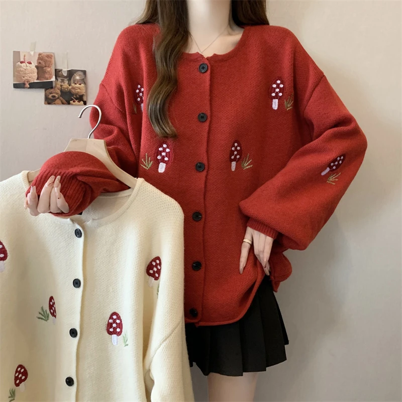 【猪猪队运费补贴】秋冬胖MM圆领宽松型毛衣针织外套