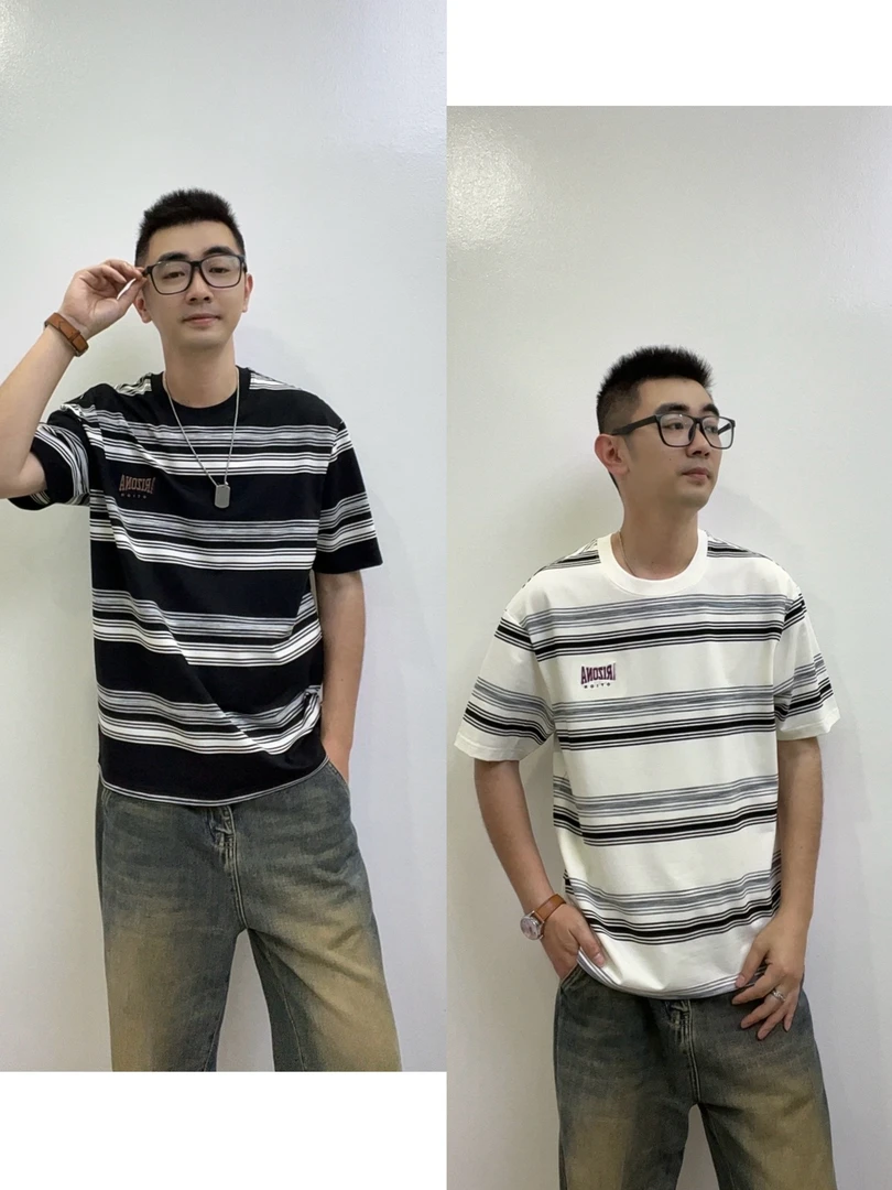 【GP】美式复古撞色短袖T恤宽松休闲百搭半袖上衣横条纹1115