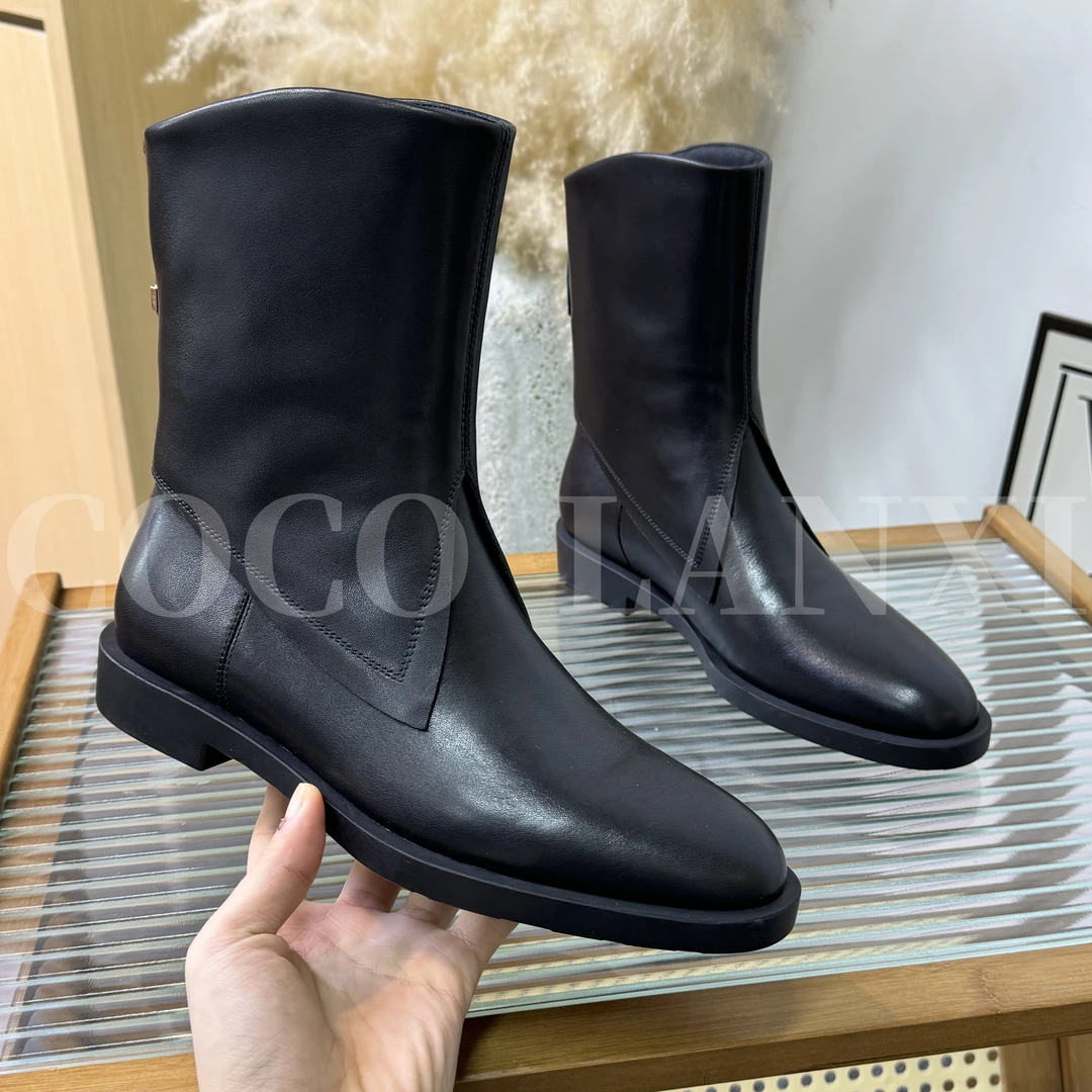 【LANXI  MOMO】时尚百搭黑色真皮英伦风复古短靴24XZ664LX