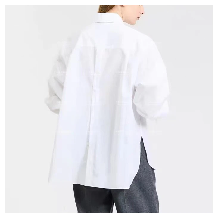 宝丫轻奢 女式宽松开叉舒适长袖衬衫K1121