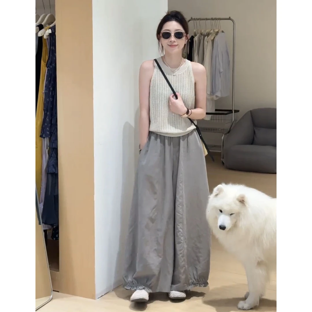 夏季温柔系穿搭2025新款韩版简约气质百搭上衣高腰显瘦裤子两件套
