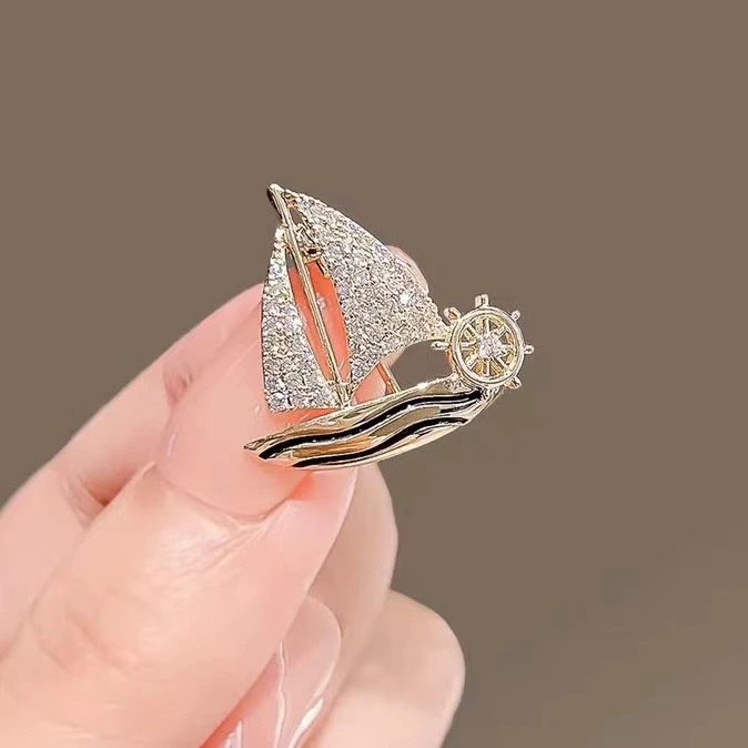 合金胸针 小帆船胸针高档男女气质徽章一帆风顺别针西装胸花配饰