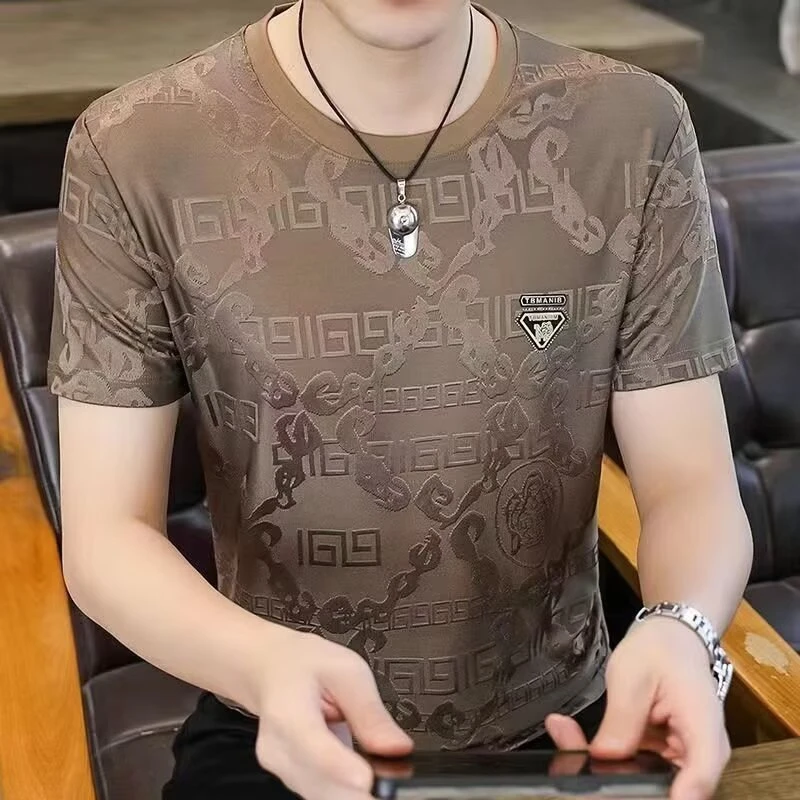 男士冰丝短袖新款圆领恤半袖上衣潮流服装透气男装男款体恤