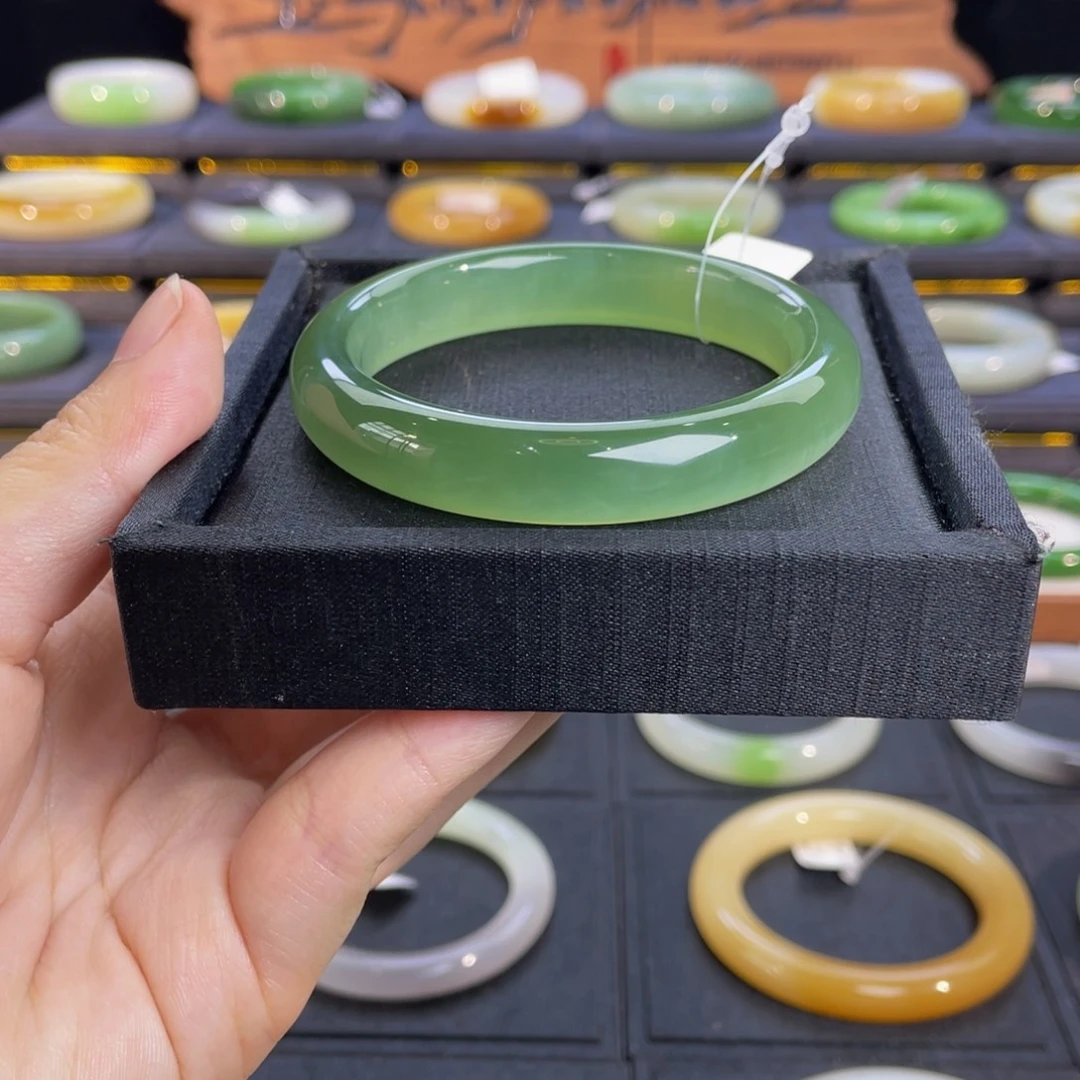 和田玉未镶嵌手镯碧玉猫眼手镯56