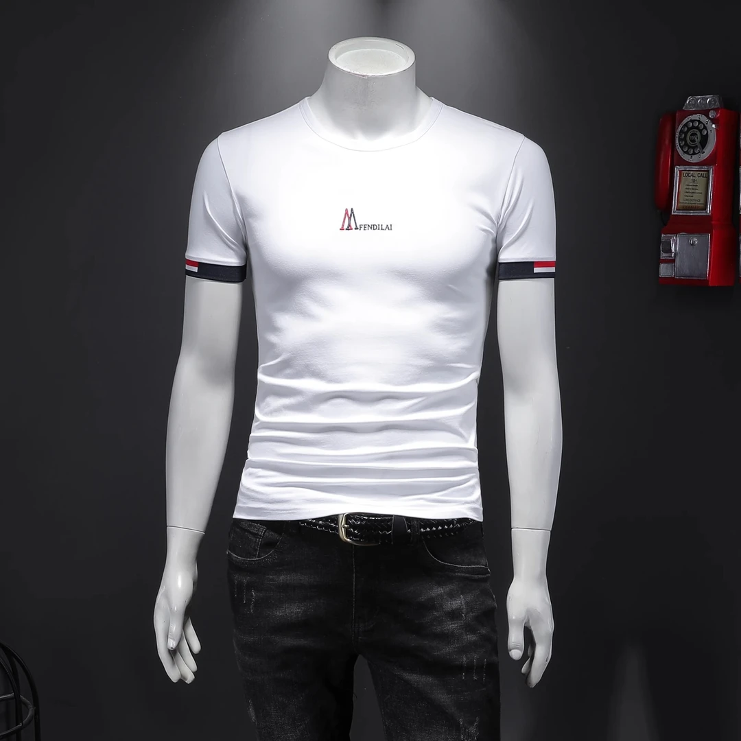 夏季新款纯棉T恤男短袖2025夏季新款潮牌时尚修身帅气个性男半袖