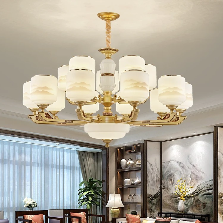 新中式吊灯客厅灯大气客厅客厅吊灯灯具锌合金餐厅灯别墅复式楼灯