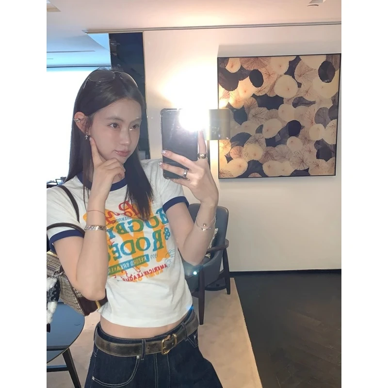 韩系休闲涂鸦字母印花短袖t恤夏季高级感穿搭独特别致小个子上衣