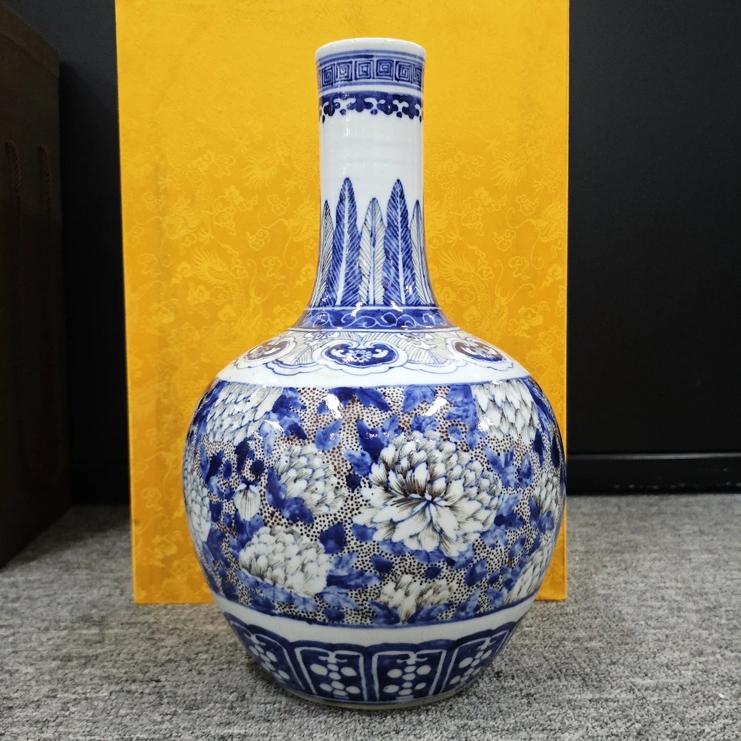 清中 青花花卉天球瓶古陶瓷W-6011