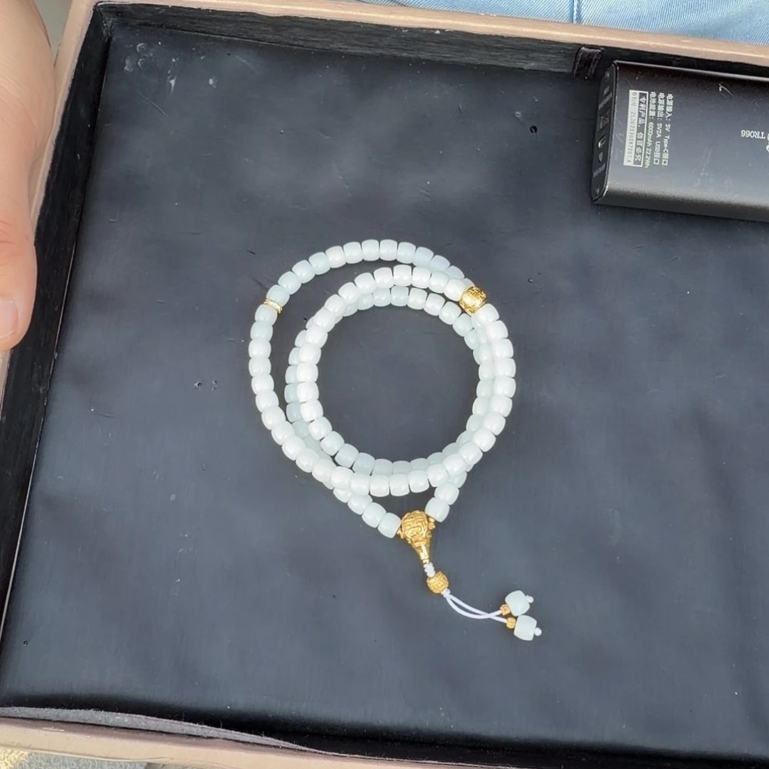 和田玉未镶嵌颈饰白玉直切108链