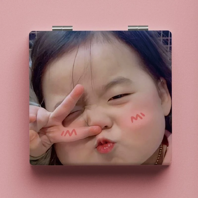 黄夏温表情包学生便携化妆镜可爱小镜子双面图案翻盖镜防摔随身镜