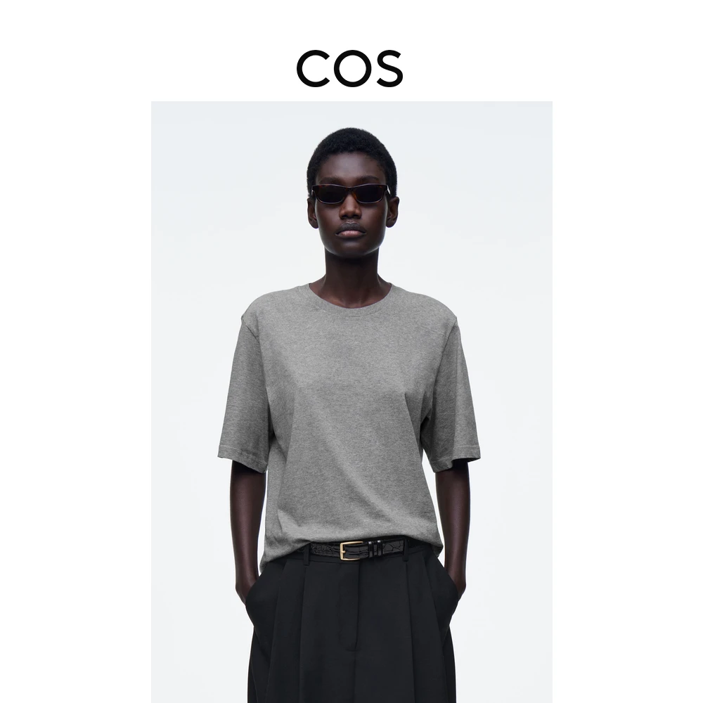 COS女装 休闲版型棉质短袖T恤灰色2025春季新品1264089002