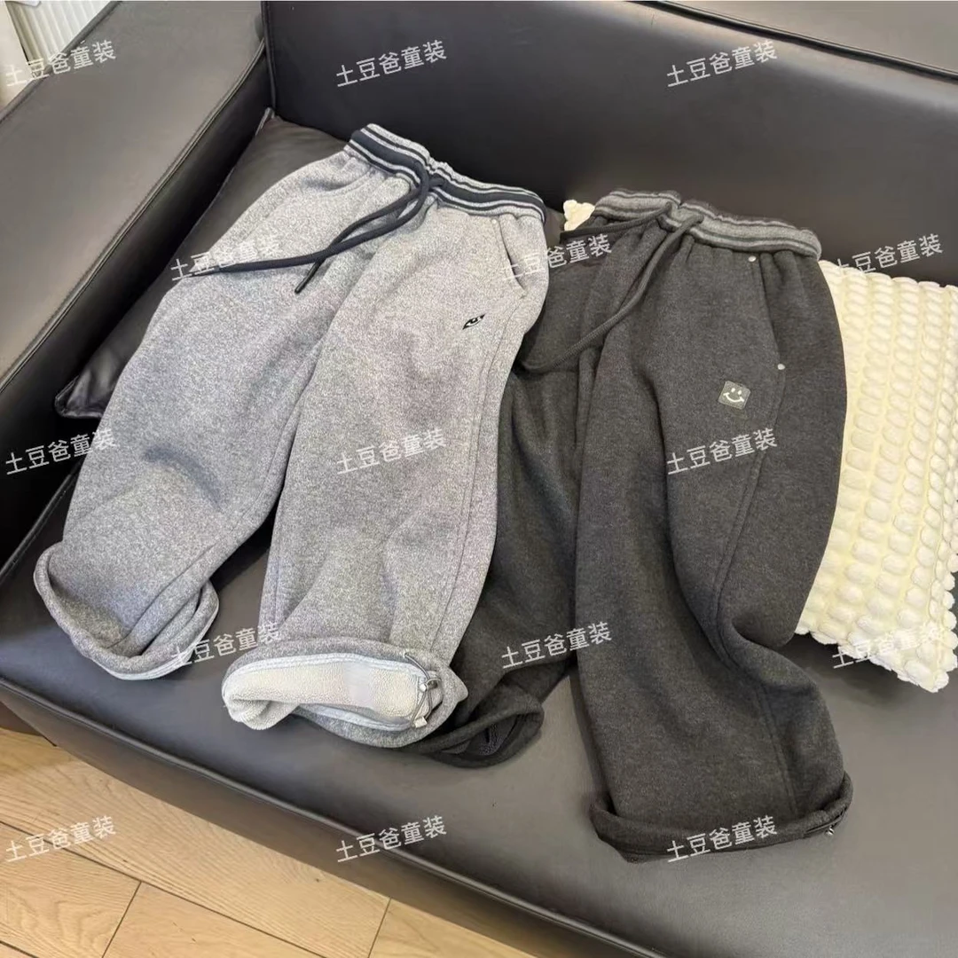 儿童一体绒卫裤2025冬季新款男女童韩版潮流加绒休闲裤百搭长裤
