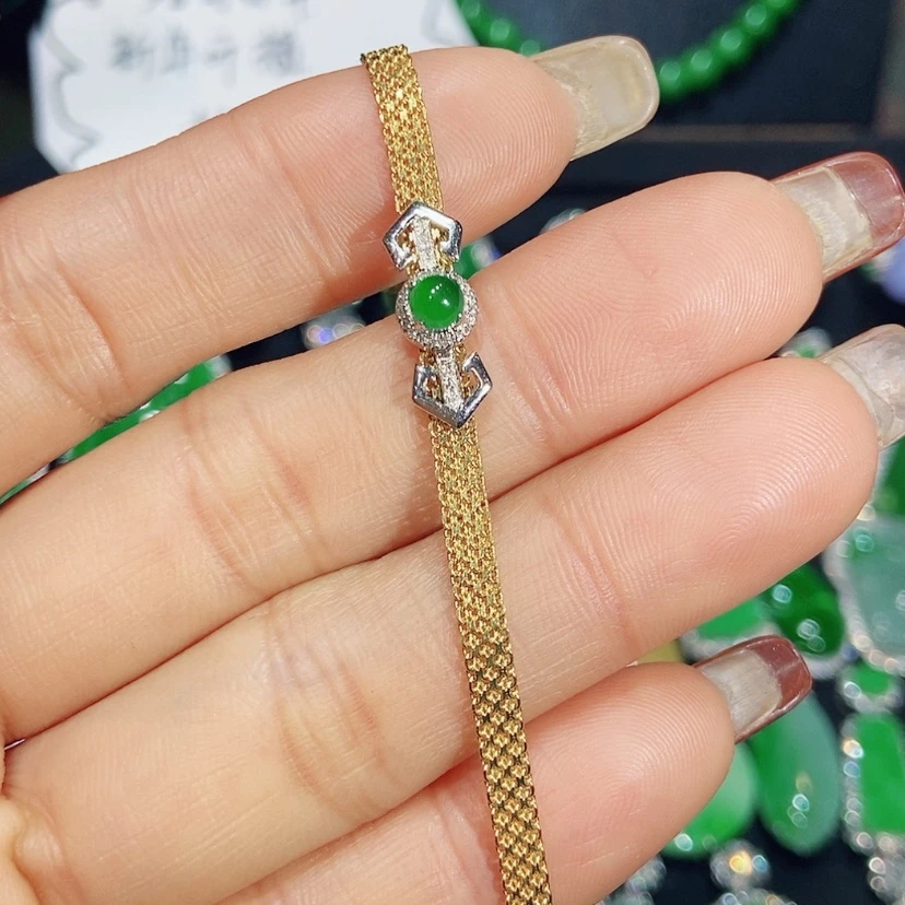 【闪购商品】翡翠手链18K金镶嵌天然翡翠