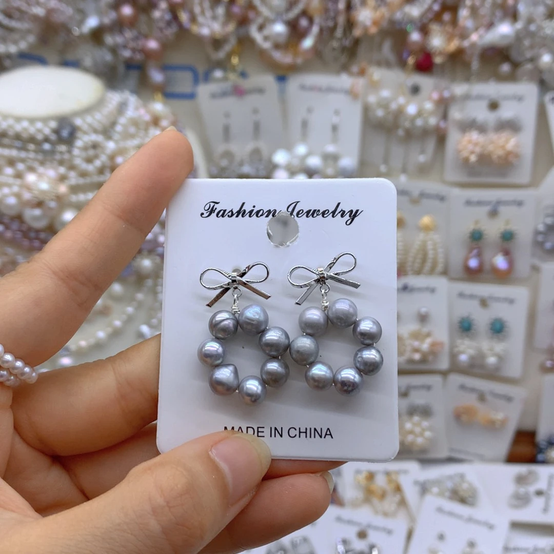银S925镶嵌淡水珍珠耳饰