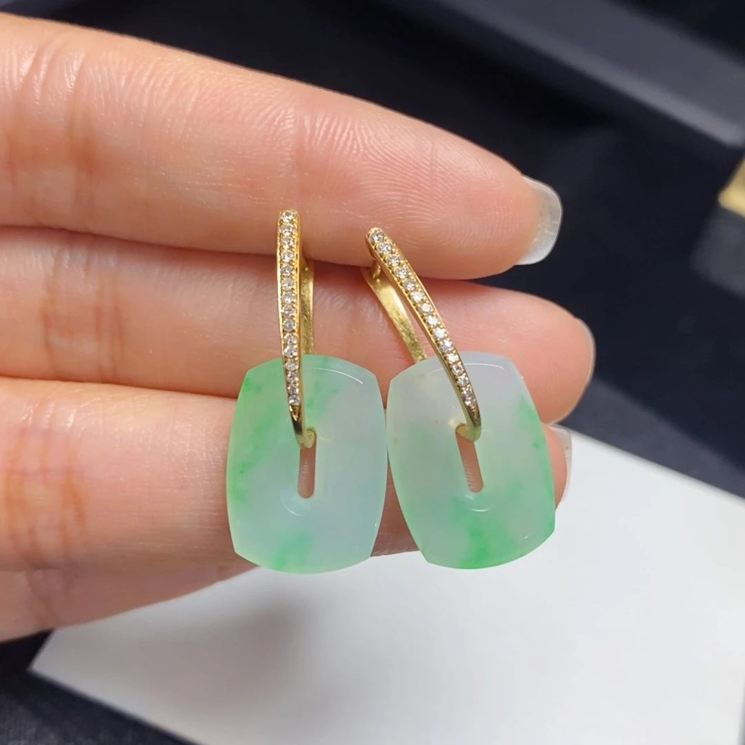 翡翠耳饰18K金镶嵌设计款方糖耳包