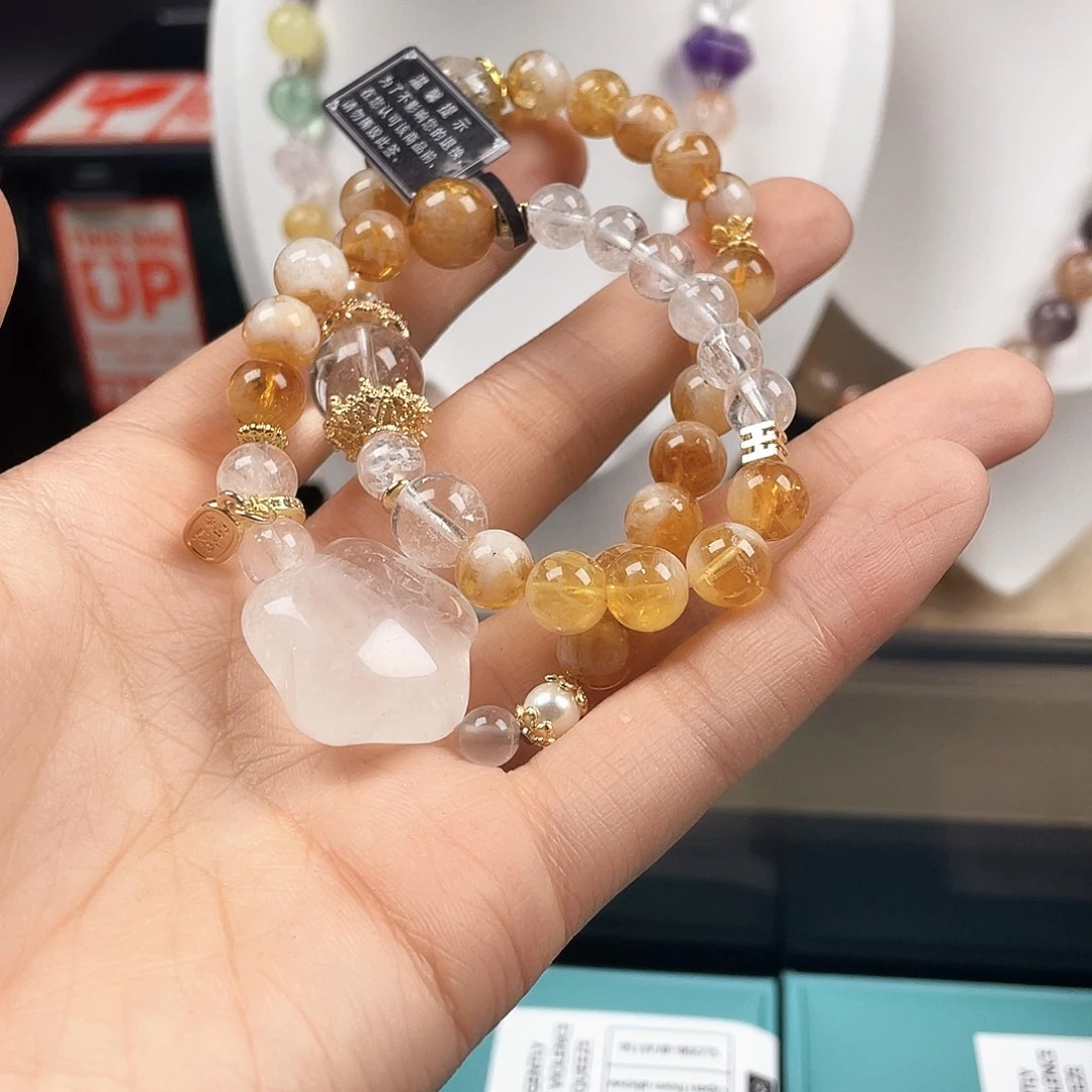 手链银S925镶嵌烟晶
