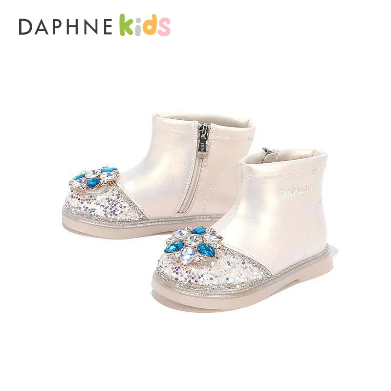 Daphne达芙妮女童短靴2025新款秋冬季水钻洋气表演防滑低筒公主靴