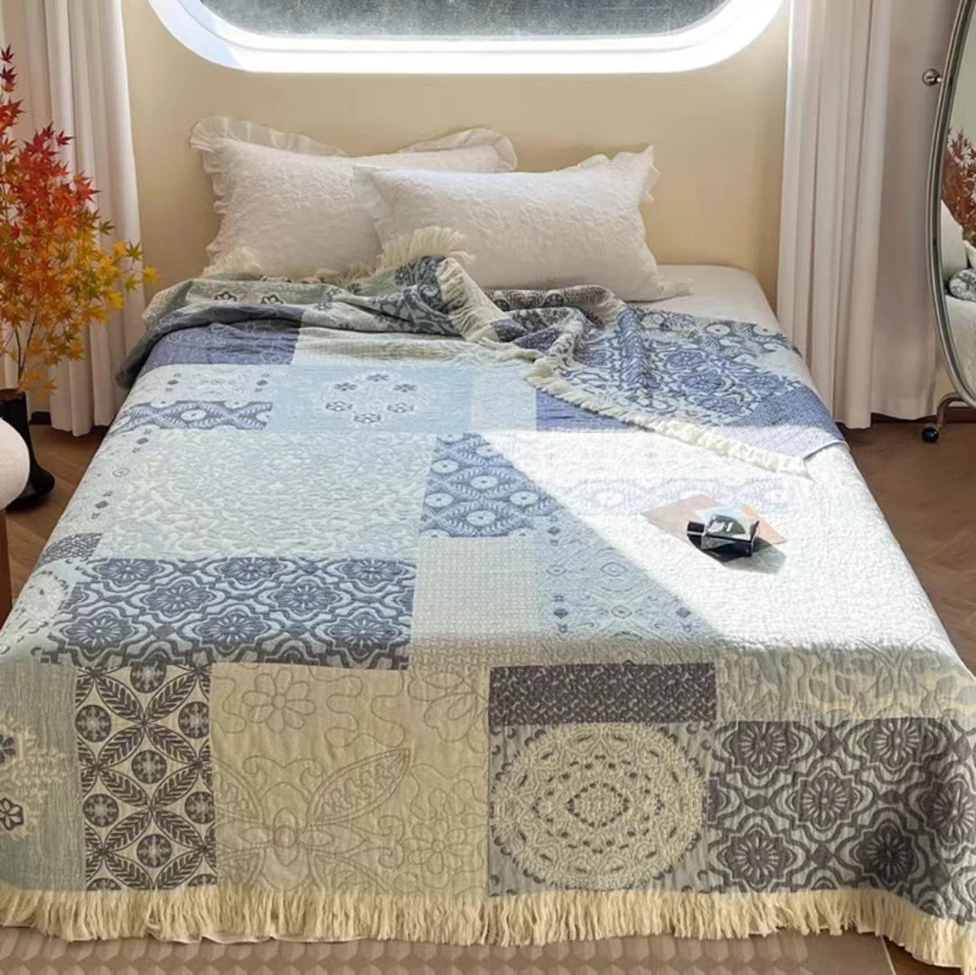【蓝韵雅格】150*200cm高端简约风汉麻流苏多功能盖毯