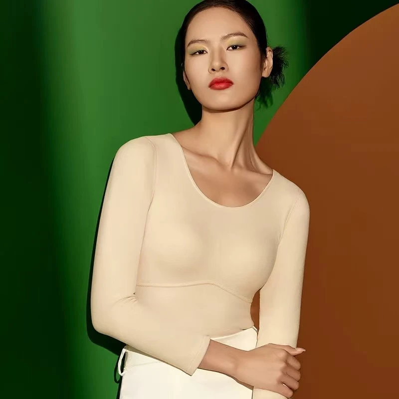 秋冬双层长袖暖绒美背68819