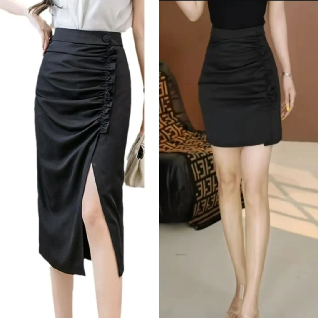 2025新款时尚气质褶皱显瘦高腰包臀开叉半身裙79-9059