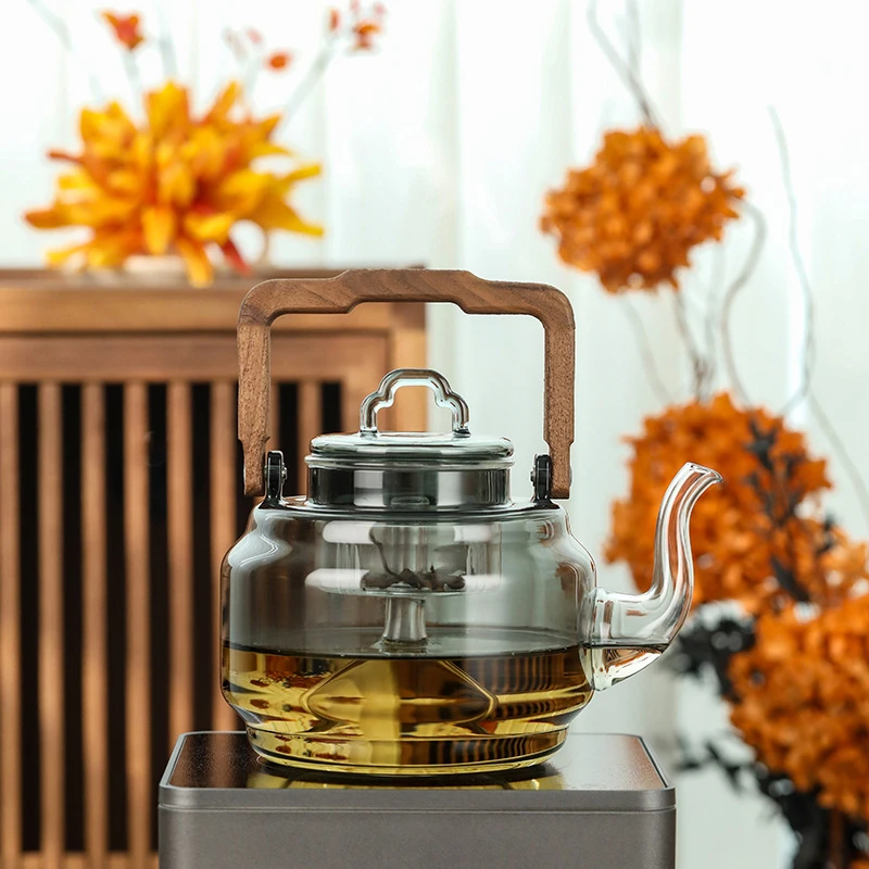 禾器木作雅韵壶双内胆大号耐热玻璃煮茶壶可加热水壶蒸煮两用