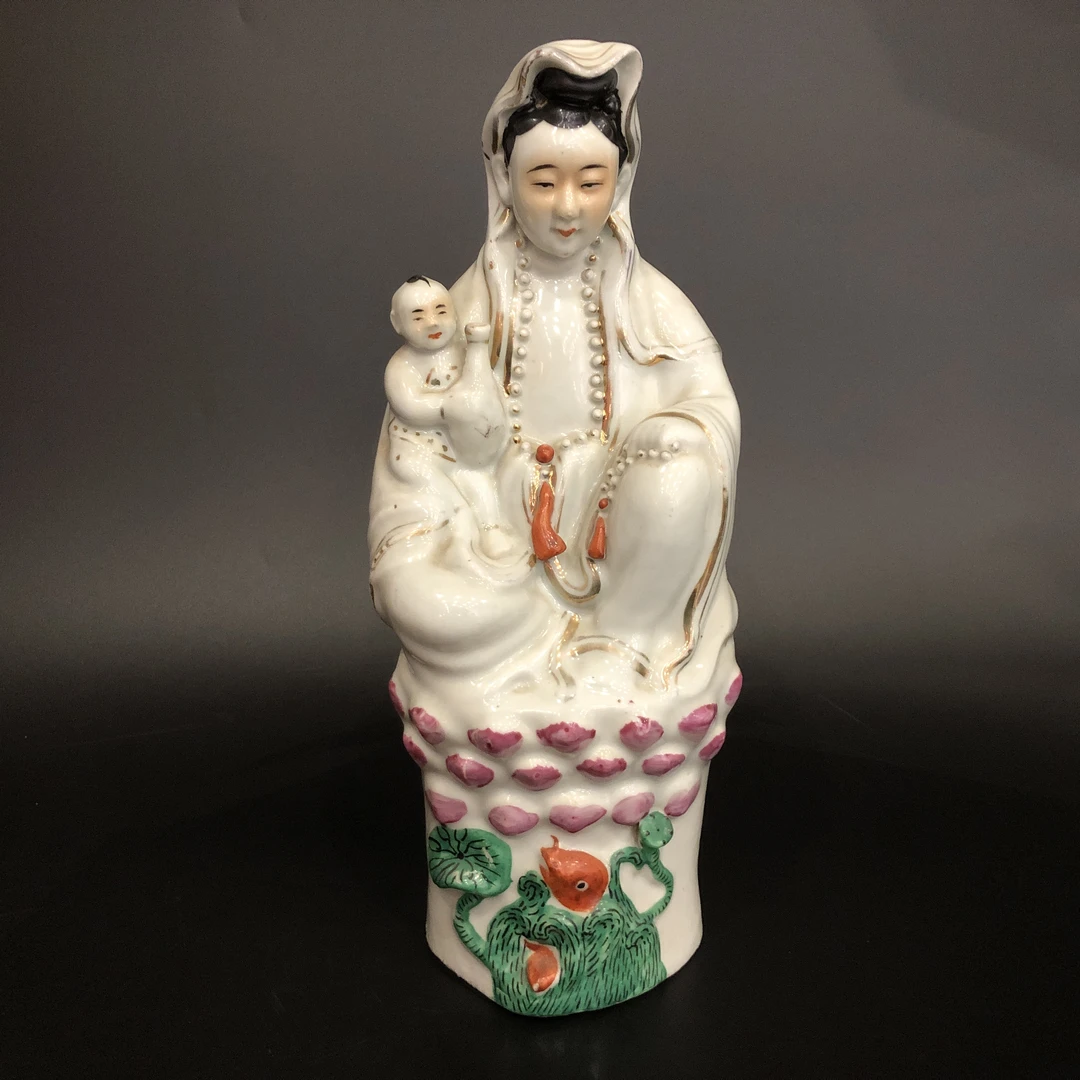 A0846 民国粉彩观音送子佛像 高35.3cm