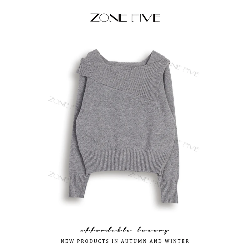 【zonefive】秋季网红高级设计感翻领毛衣时尚百搭针织衫外穿上衣