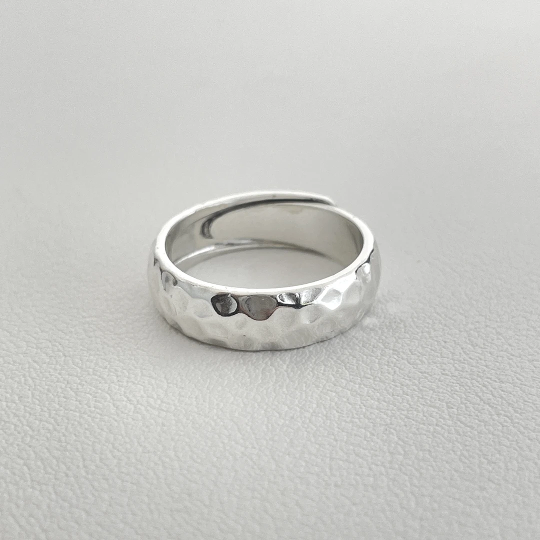 足银戒指 情侣戒指捶打纹波点简约ins风高级感对戒