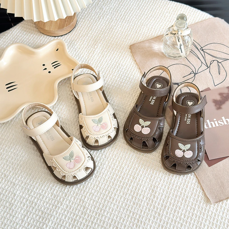 夏季刺绣沙滩鞋包头女凉鞋大童时尚鞋子女童公主鞋小童