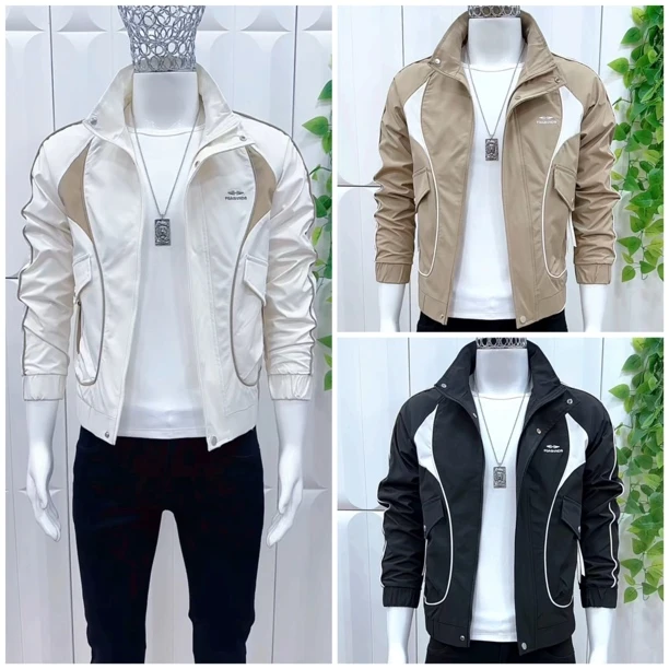 秋季男士新款休闲时尚韩版拼色立领修身夹克外套潮流帅气夹克上衣