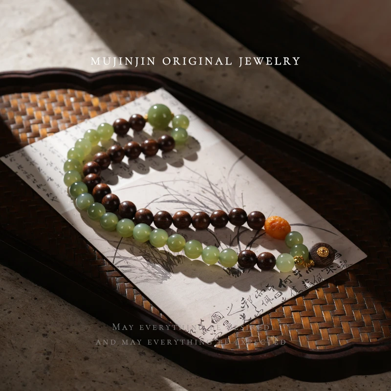 【木槿槿】天然和田玉手链女款约8m双圈串珠手串时尚小众生日礼物