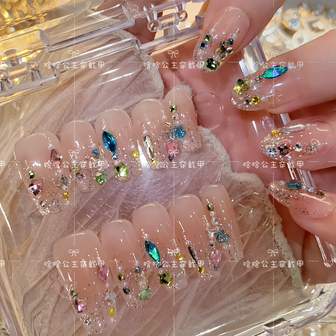【小彩灯-掉钻包补】Haha Princess 纯手工穿戴甲10片装可重复佩戴