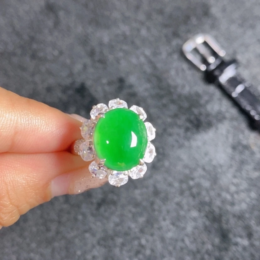 【闪购商品】翡翠挂件银S925镶嵌蛋面女戒