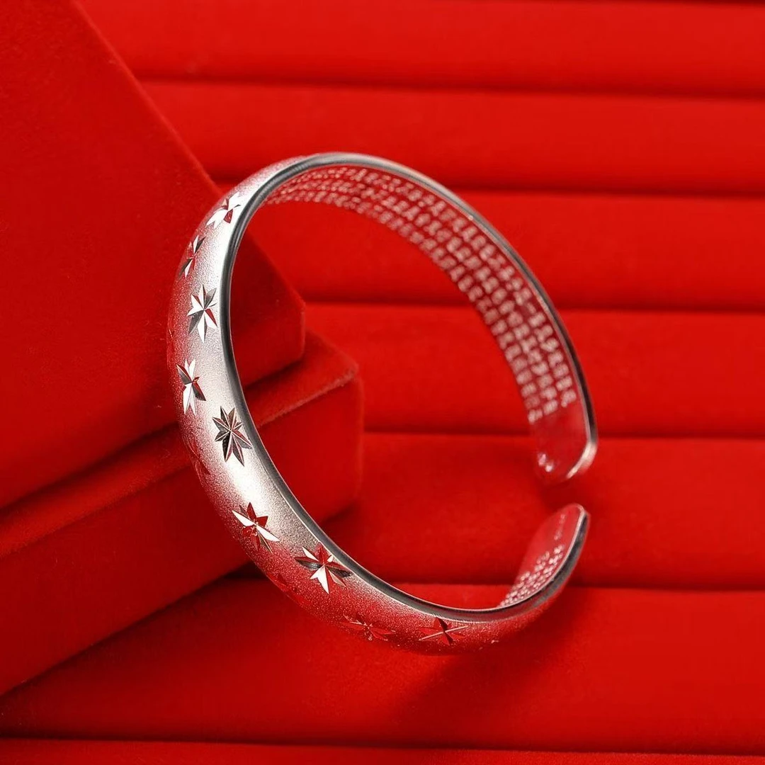 足银手镯 足银满天星999时尚银手镯开口可调节 不带盒子