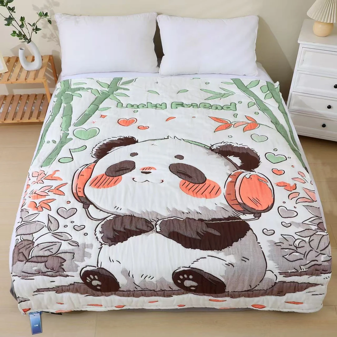 【音乐熊猫】150*200  A类全棉纱布云朵泡芙被