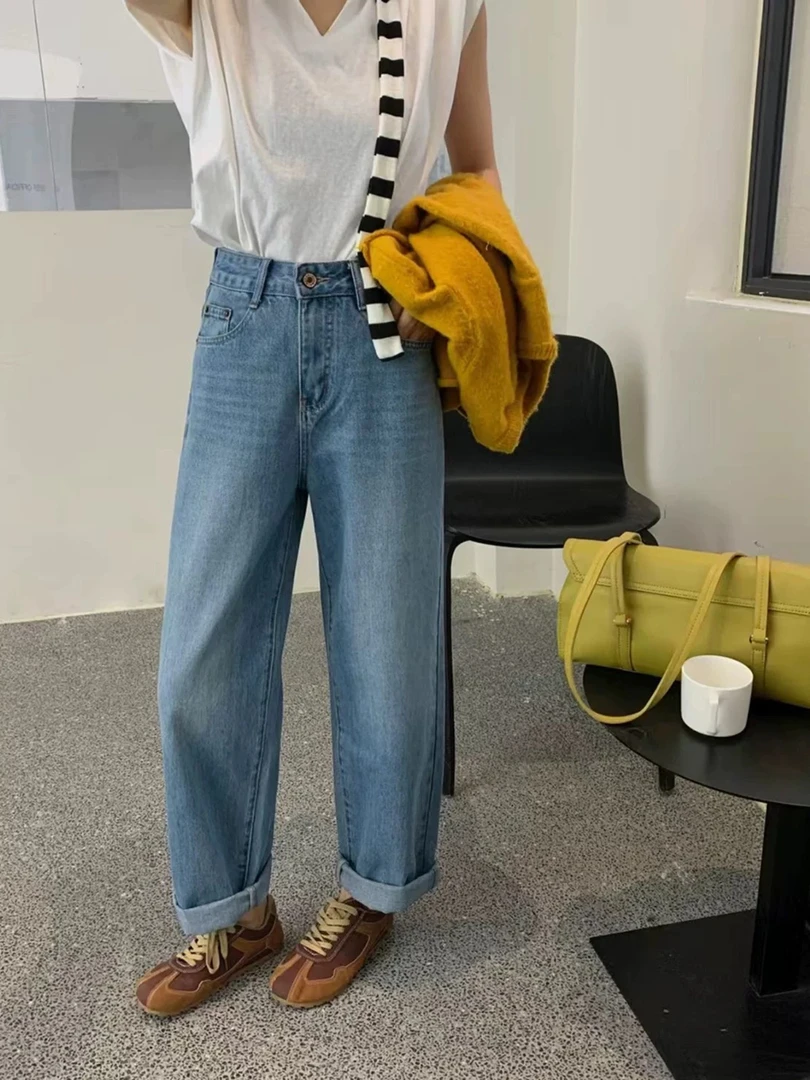 嘻嘻牛仔新【401-599】2025新款休闲小个子老爹弯刀牛仔裤