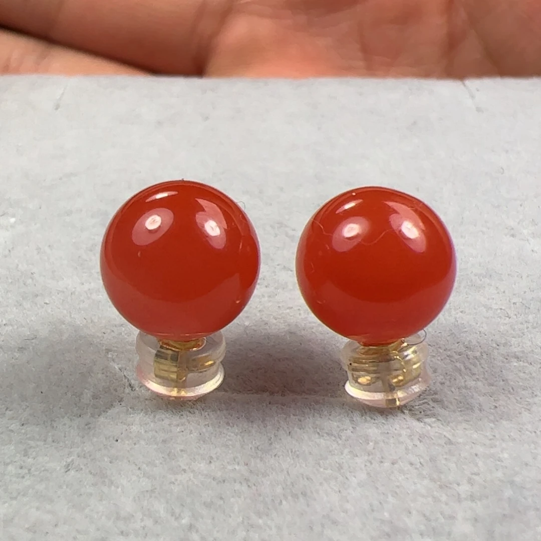 南红玛瑙耳钉18K金镶嵌