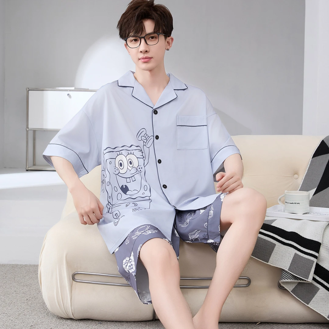 男士睡衣夏季短袖薄款凉感冰丝2025新款大码加肥青少年家居服套装