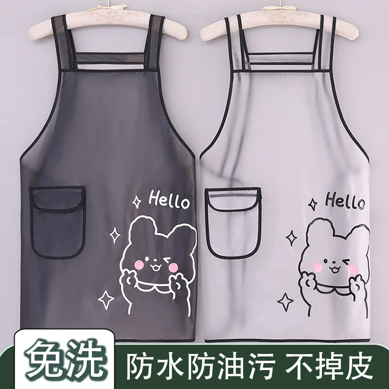 防水TPU透明软萌系工作服常规围裙印字做饭家用围腰洋气薄款成人