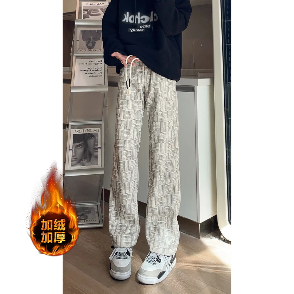 秋冬季加绒加厚裤子男美式复古灯芯绒男百搭运动宽松款直筒休闲裤
