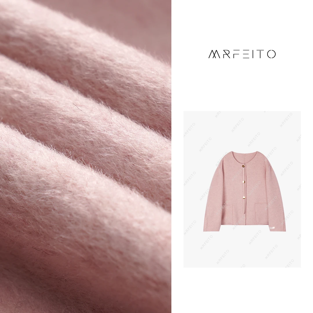 MRFEITO【雾野山林】圆领格子双面呢休闲大衣外套H6DY01Q27959