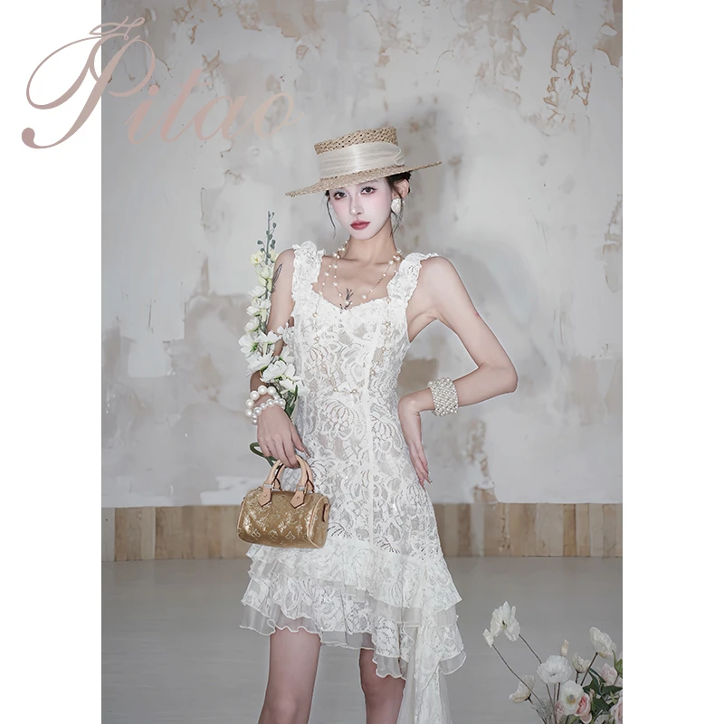 杜屁屁桃PITAO原创【洛可可轻语】气质夏季新品女蕾丝吊带连衣裙