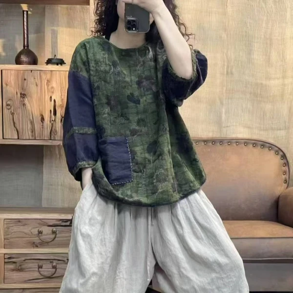 R7017新款女上衣亚麻时尚百搭（衣长67  胸围145）