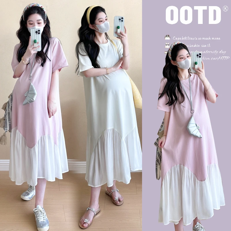 【Liner】孕妇装洋气时尚显瘦简约时尚小清新拼接假两件孕妇连衣裙