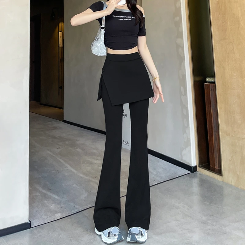 设计感假两件屁帘微喇裤女春夏新款修身显瘦小个子休闲西装喇叭裤