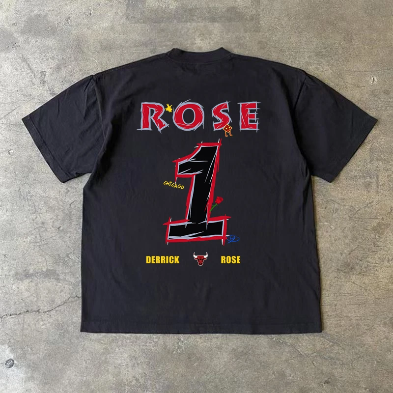 【切克Now】重磅手绘玫瑰罗斯纯棉短袖t恤宽松小众设计感运动百搭