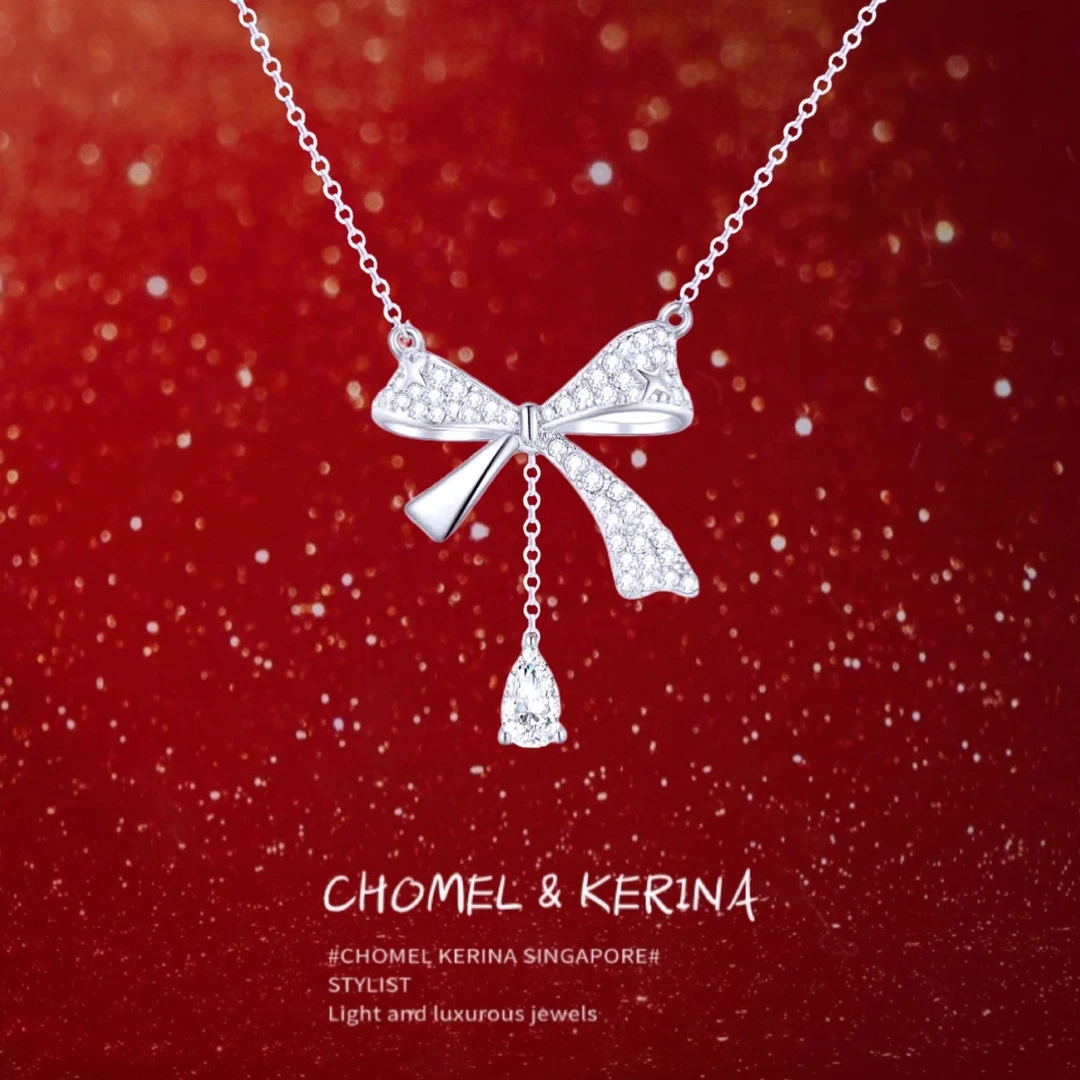 坠链均足银 「流苏蝴蝶结」项链女生轻奢小众高级感锁骨链生日礼物