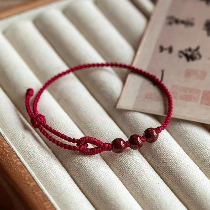 含辰砂工艺品朱砂紫金砂转运珠红绳手链纯手工编织情侣款精美手链