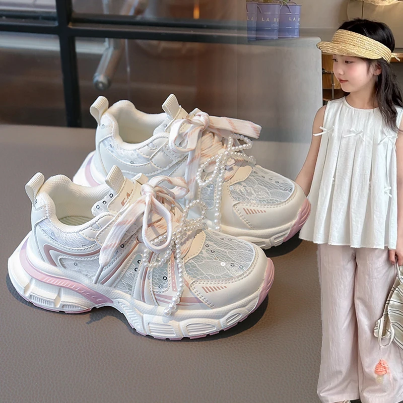 ABCyeef单网运动鞋2025夏季新款女童透气网面老爹鞋中大童百搭潮