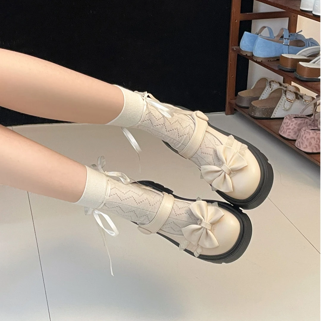 南在南方百搭日系jk小皮鞋女2025秋新款蝴蝶结厚底玛丽珍鞋配裙子